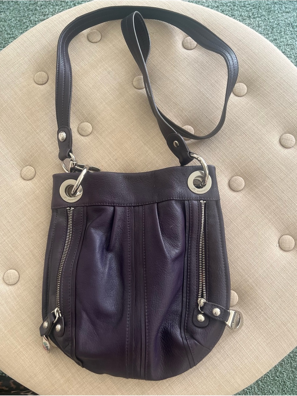 b. makowsky Purple Leather Crossbody Bag with Silver Hardware